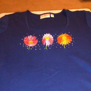 Navy Blue SS top Quacker Factory Size XL